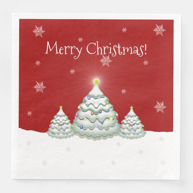 Red Snowy Christmas Tree Paper Napkin (Front)
