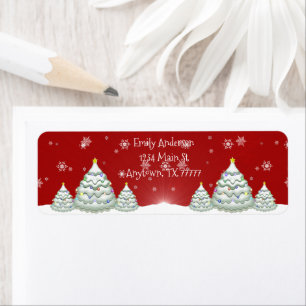 Red Snowy Christmas Tree Return Address Label