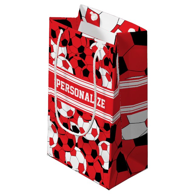 Red Soccer Ball Collage | Personalise Small Gift Bag (Front Angled)