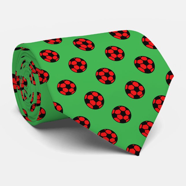 Red Soccer Ball Pattern Tie (Rolled)