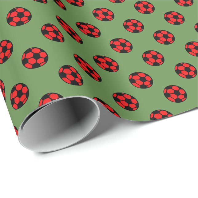 Red Soccer Ball Pattern Wrapping Paper (Roll Corner)