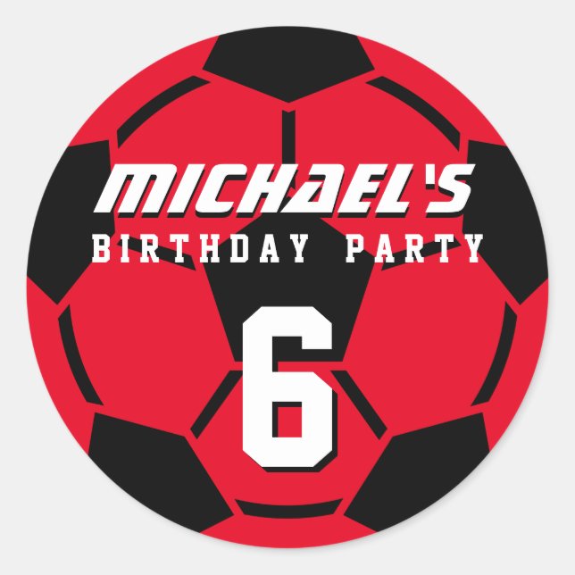 Red Soccer Ball Sports Birthday Party Stickers (Front)
