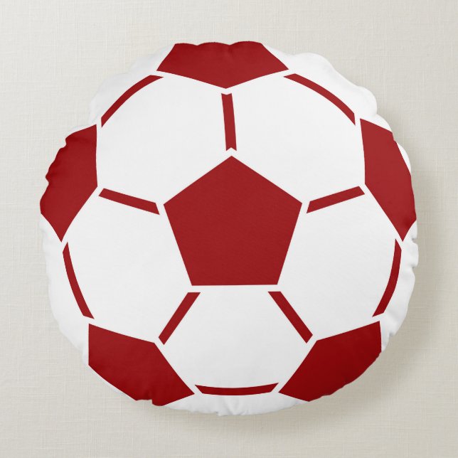Red Soccer Ball Sports Team Round Pillow (Front)
