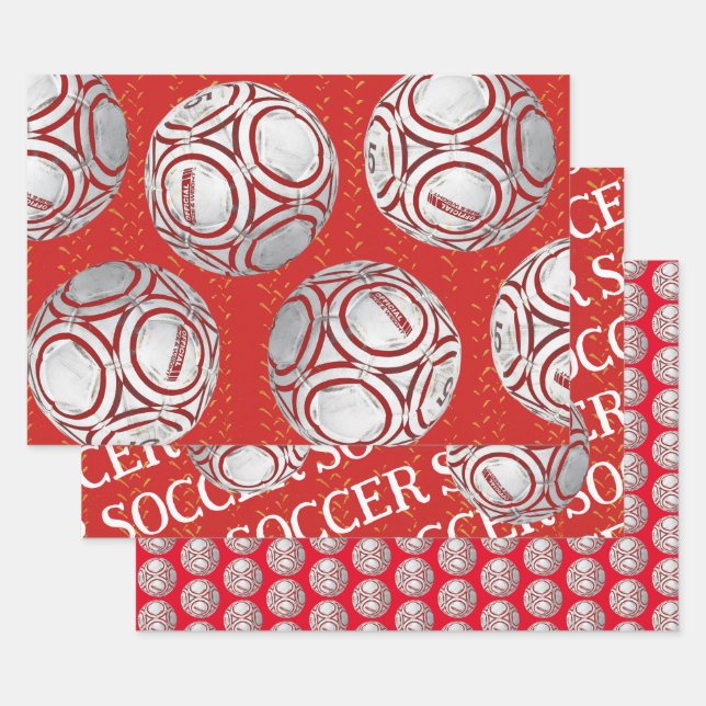 Red Soccer Ball Wrapping Craft Paper (Set)