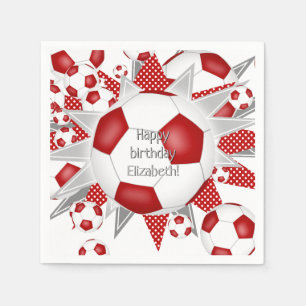 Red soccer balls stars birthday or team  napkin