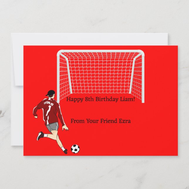 RED SOCCER BIRTHDAY INVITATION FOR BOYS (Front)