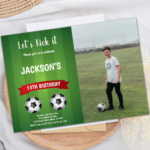 Red Soccer Birthday Invitation with Photo