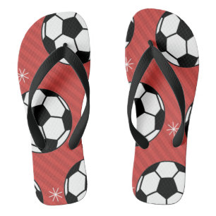 Red Soccer Christmas Striped Festive Ball & Snow  Flip Flops