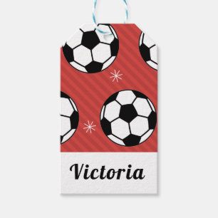 Red Soccer Christmas Striped Festive Ball & Snow Gift Tags