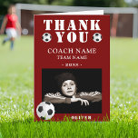 Red Soccer Football Sports Photo Coach  Thank You Card<br><div class="desc">Red Soccer Football Sports Photo Coach Thank You Card. Soccer thank you coach card with photo,  thank you text,  coach name,  team name,  year,  your name and soccer balls. Add your photo into the template. Great thank you card for the soccer team coach!</div>