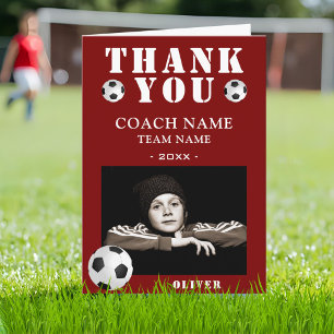 Red Soccer Football Sports Photo Coach  Thank You Card
