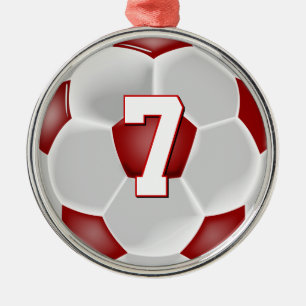 Red Soccer Player Custom Jersey Number Christmas Metal Tree Decoration