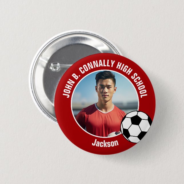 Red Soccer Player Photo High School Spirit 6 Cm Round Badge (Front & Back)