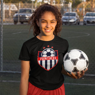 Red Soccer Shield Team, Player Name and Number T-Shirt
