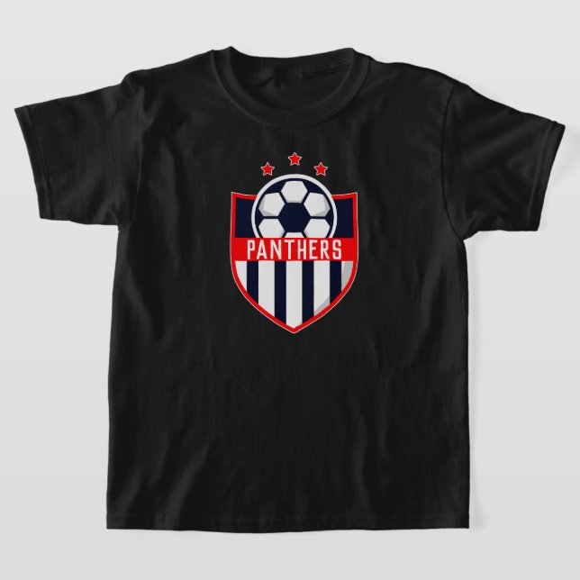 Red Soccer Shield Team, Player Name and Number T-Shirt (Laydown)