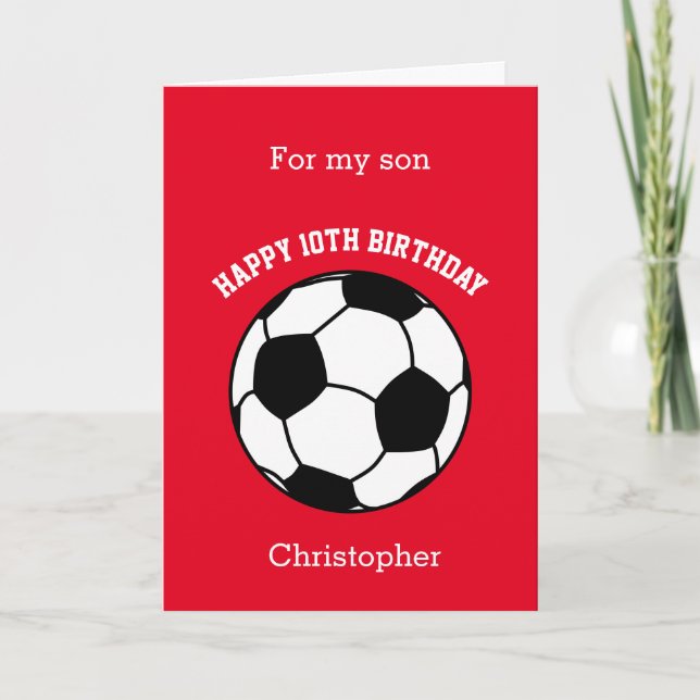 Red Soccer Sport 10th Birthday Card (Front)