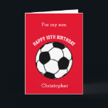 Red Soccer Sport 10th Birthday Card<br><div class="desc">A red soccer sport 10th birthday card for son, grandson, nephew, etc. You can easily personalise the front of this red sports 10 birthday card with his name. The inside reads a birthday message, which you can easily edit as well. You can personalise the back of this soccer birthday card...</div>