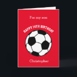 Red Soccer Sport 14th Birthday Card<br><div class="desc">A red personalised soccer 14th birthday card for him. You will be able to easily personalise the front of this soccer sport birthday card with his name. The inside card message and the back of the card can also be edited. This personalised soccer 14th birthday card would make a great...</div>