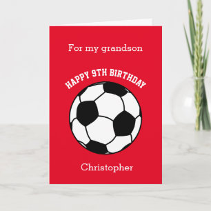 Red Soccer Sport 9th Birthday Card