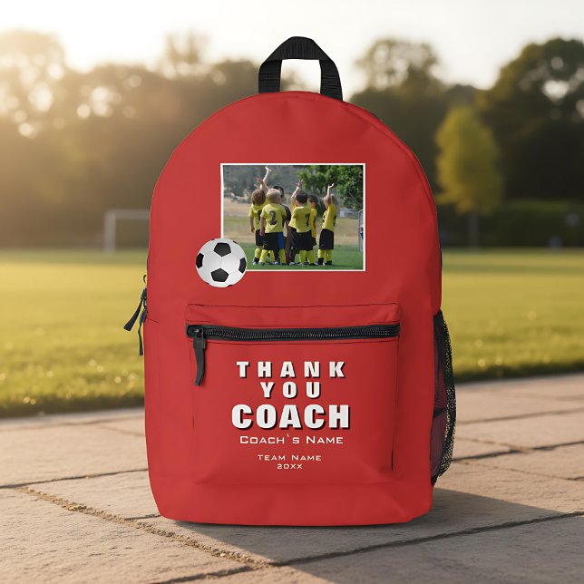 Red Soccer Thank you Coach Team Photo  Printed Backpack (Creator Uploaded)