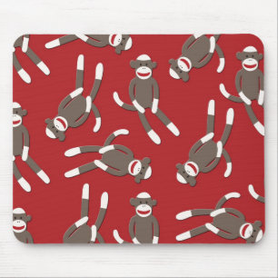 Red Sock Monkey Print Mouse Mat