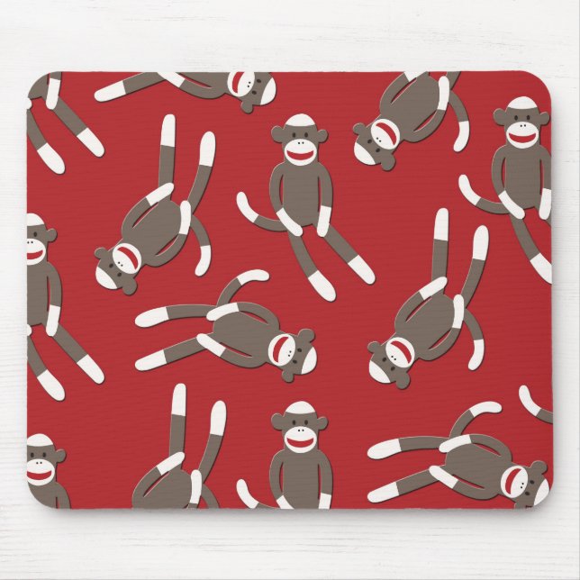 Red Sock Monkey Print Mouse Mat (Front)