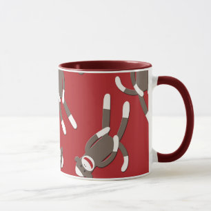 Red Sock Monkey Print Mug