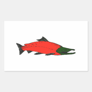 Red - Sockeye Salmon Art Rectangular Sticker