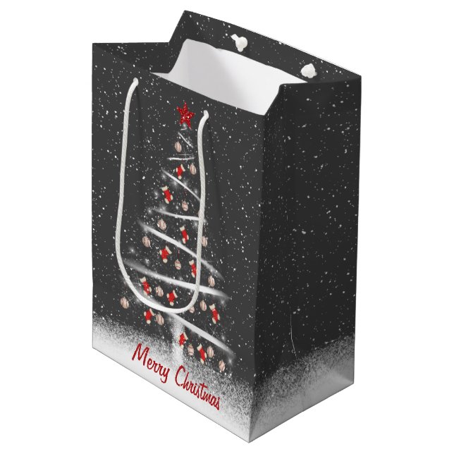 Red Socks and Baseball Christmas Tree Medium Gift Bag (Front Angled)
