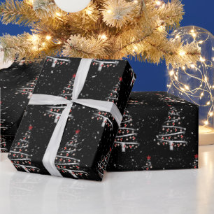 Red Socks and Baseball Tree On Black Wrapping Paper