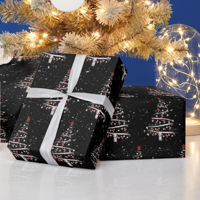 Red Socks and Baseball Tree On Black Wrapping Paper (Holidays)