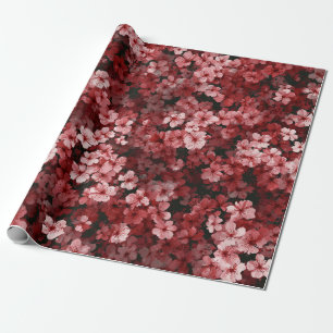 Red Soft Pink Ditsy Flower Pastel Boho 70s Vintage Wrapping Paper