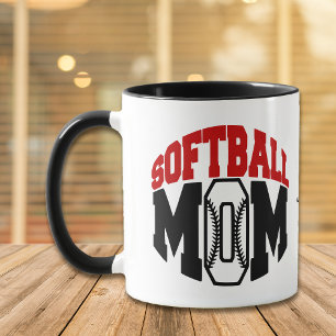 Red Softball Mum Personalised Mug