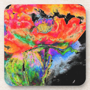 Red Solar Poppy - black background Coaster