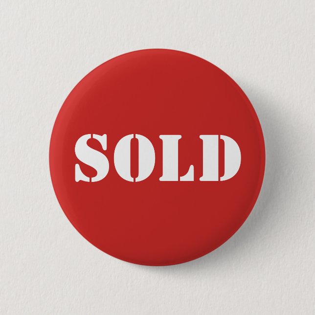 Red SOLD Typography Word Print 6 Cm Round Badge (Front)