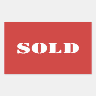 Red SOLD Typography Word Print Rectangular Sticker