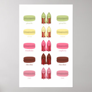 Red Soles heels stilettos AND MACARONS FLAVORS Poster