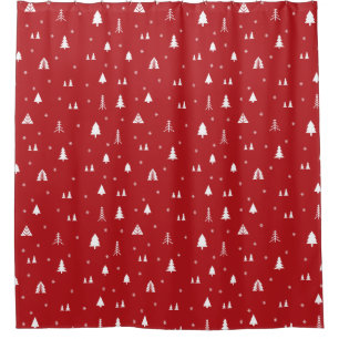 Red Solid Colour Christmas Pattern Personalised Shower Curtain