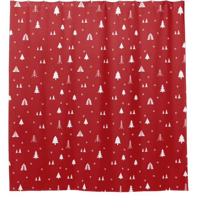 Red Solid Colour Christmas Pattern Personalised  Shower Curtain (Front)