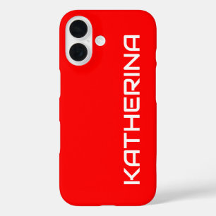 Red Solid Colour Classic White Name iPhone 16 Case