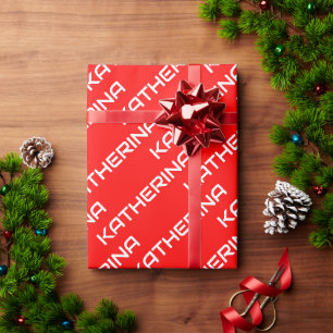 Red Solid Colour Classic White Name Wrapping Paper