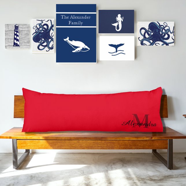 Red solid Colour Monogram name initial  Body Pillo Cushion (Creator Uploaded)
