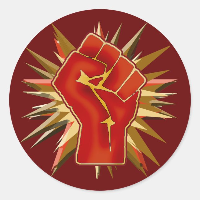 Red Solidarity Fist to Customise on Tshirts Classic Round Sticker (Front)