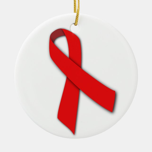 Red Solidarity Ribbon of People Living with AIDS Ceramic Tree Decoration (Front)