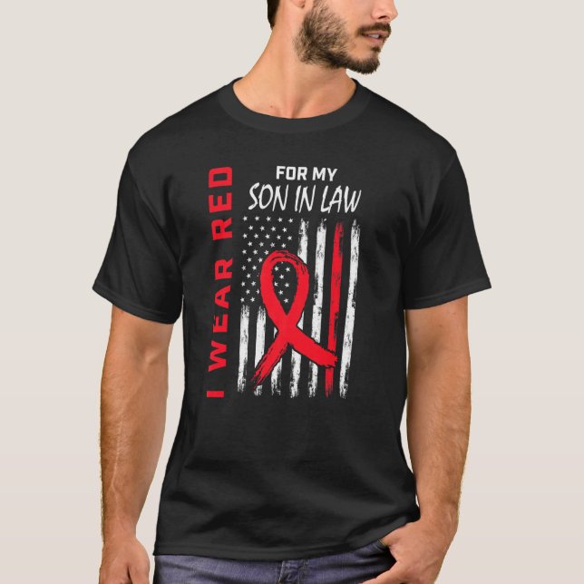 Red Son In Law Heart Disease Awareness Flag Matchi T-Shirt (Front)