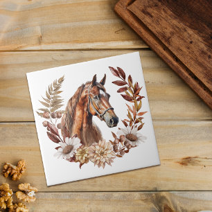 Red Sorrel Horse Autumn Wreath Tile