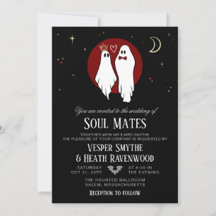Red Soul Mates Haunted Ghost Halloween Wedding Invitation