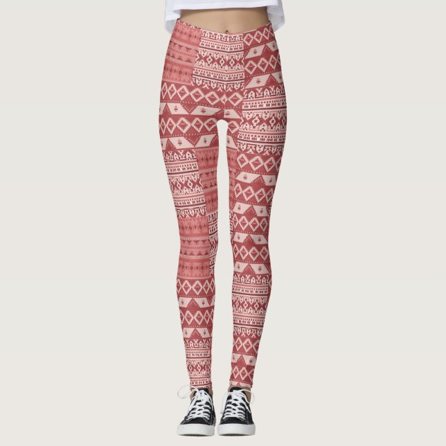 Red Southwest Pattern Leggings (Front)