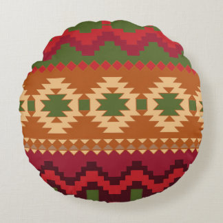 red southwest pattern -  western abstract art round cushion