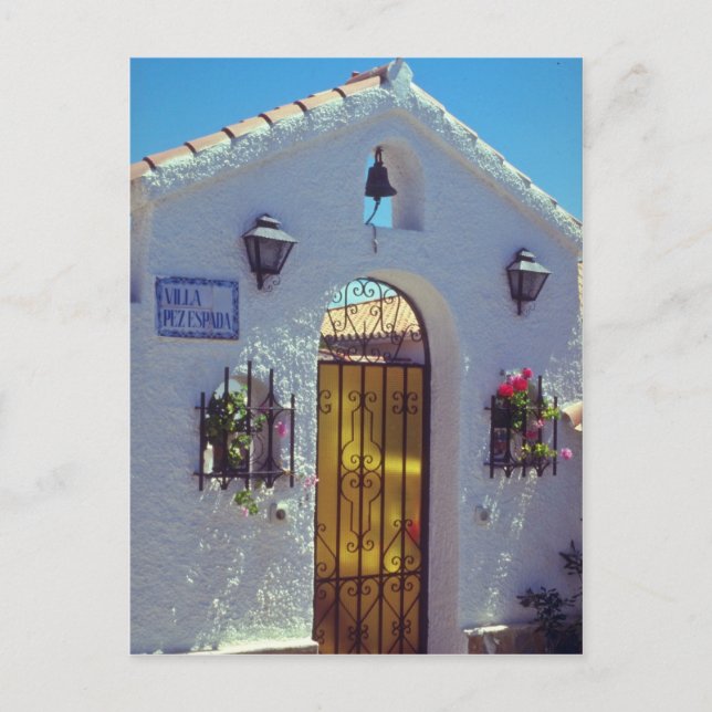 Red Spanish style door, Marbella flowers Postcard (Front)